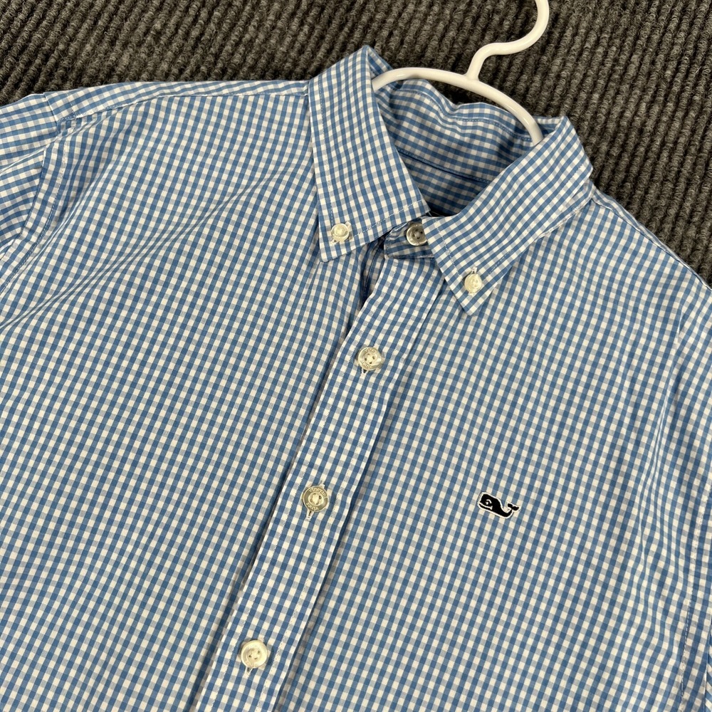 Vineyard Vines Shirt Youth Boys Large Blue Check Long Sleeve Button Down
